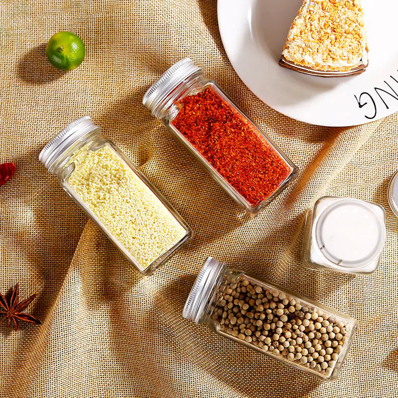 Square Glass Spice Jar Set for Seasoning and BBQ